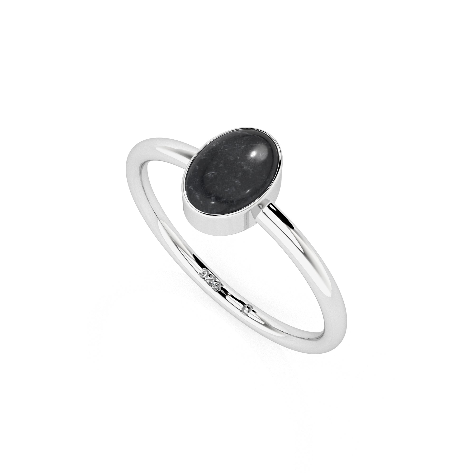 shungite oval cab stackable bezel-set ring