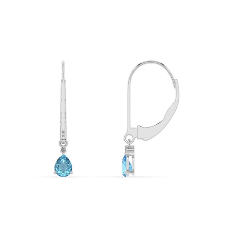 natural swiss blue topaz pear dangle earrings with moissanite 