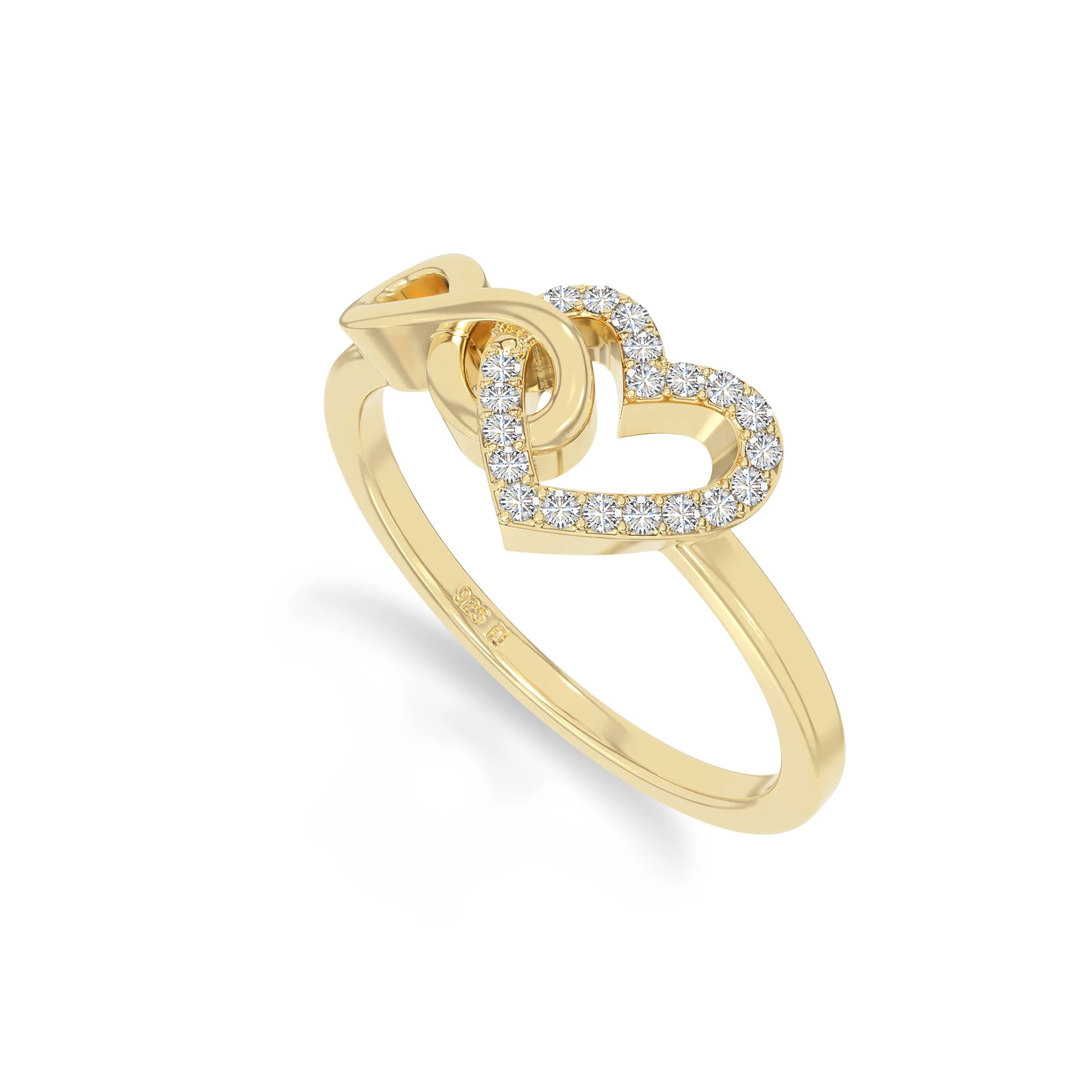 natural moissanite infinity heart promise rings in yellow gold vermeil
