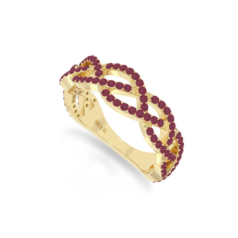 natural ruby twisted braided wedding band rings in yellow gold vermeil