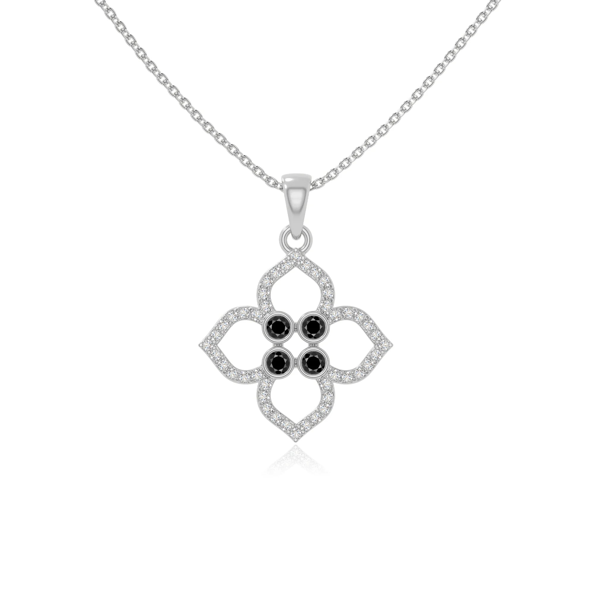 natural black-onyx 4 petal flower necklaces in sterling silver 