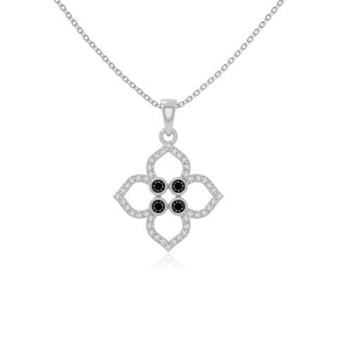 natural black-onyx 4 petal flower necklaces in sterling silver 