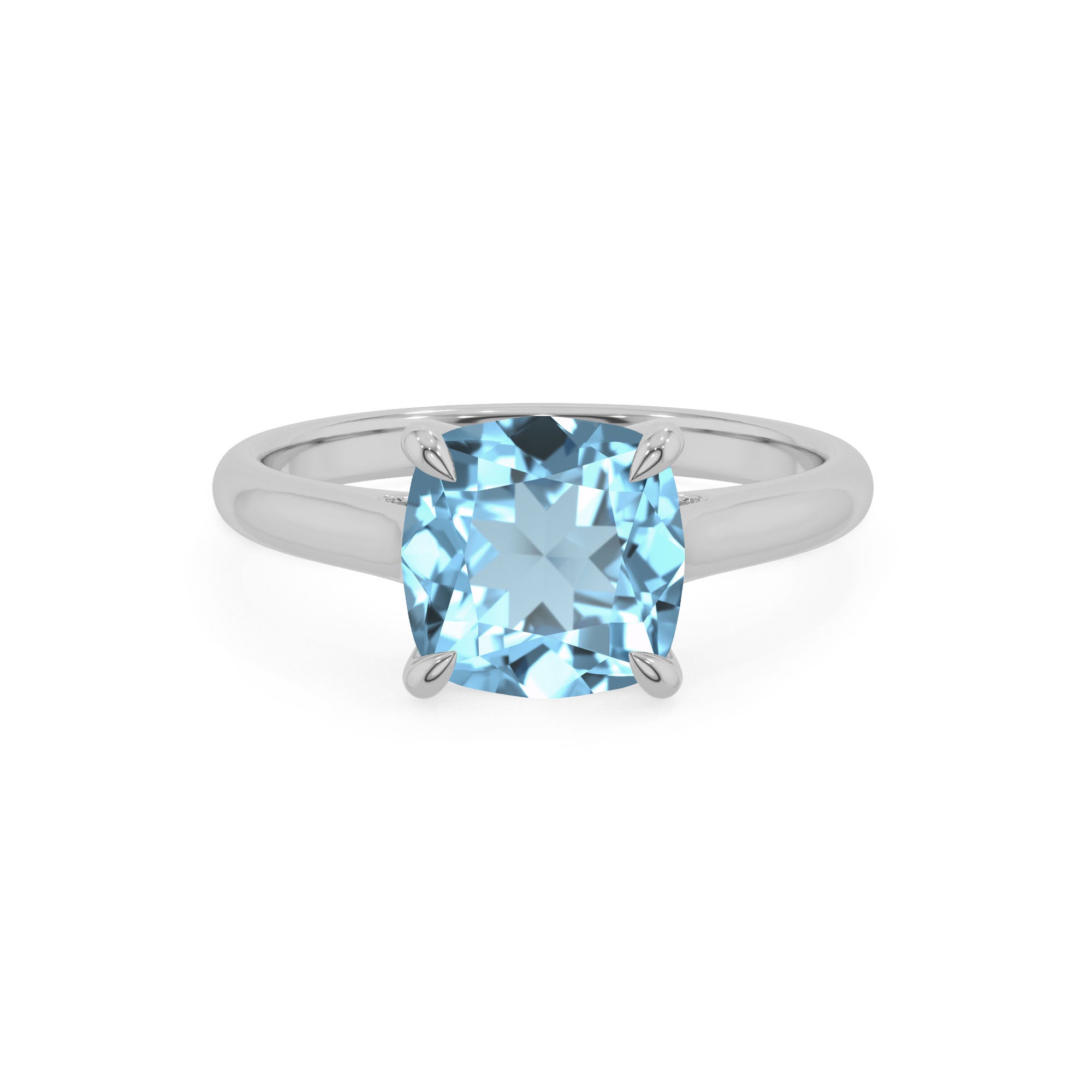 lab grown aquamarine cushion solitaire engagement ring