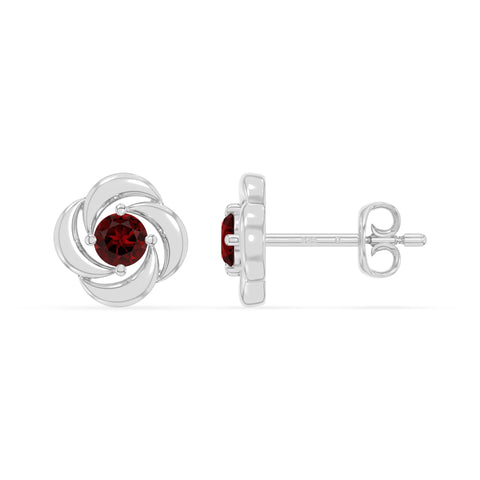 natural garnet flower stud earrings in sterling silver 