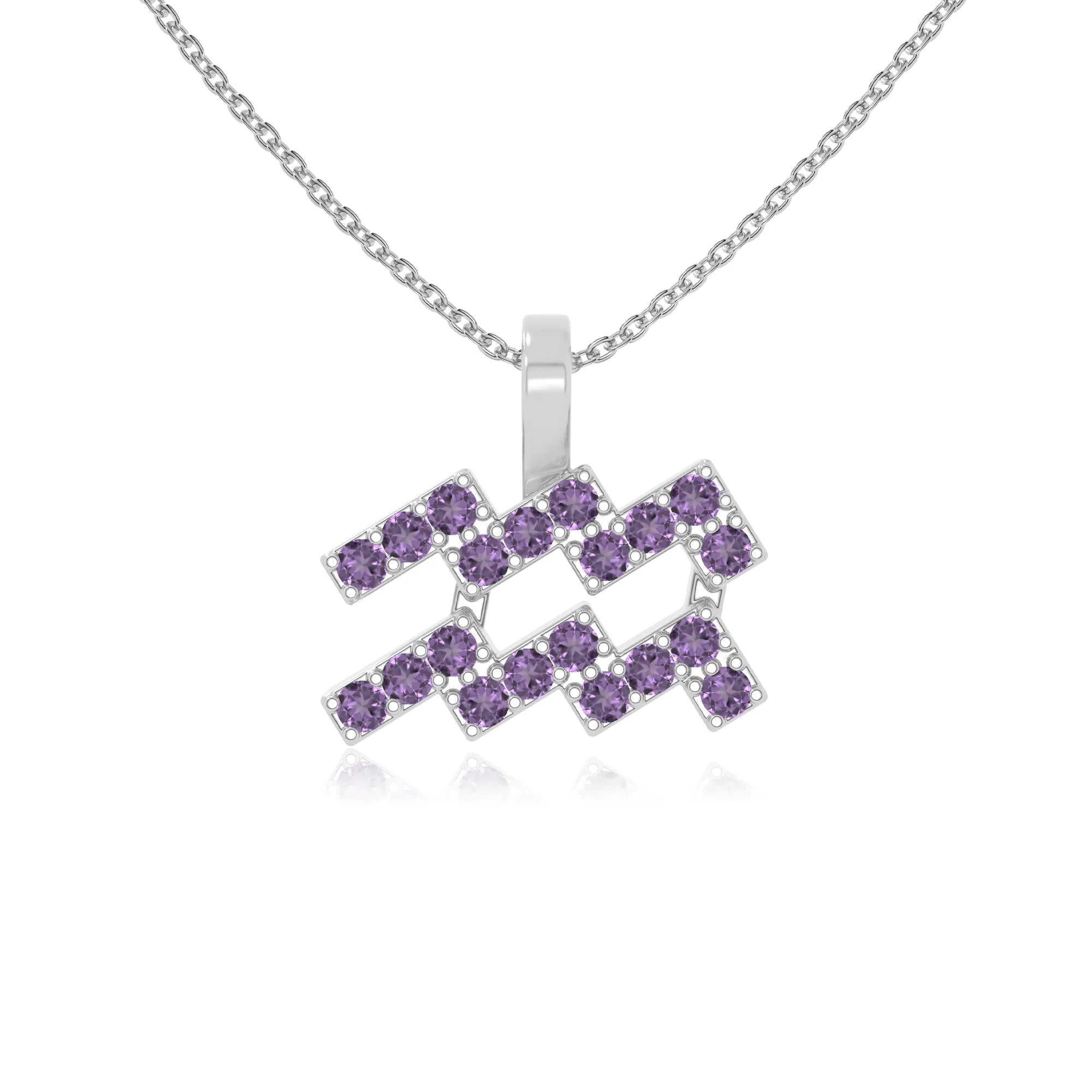 natural amethyst aquarius zodiac sign necklaces in sterling silver 