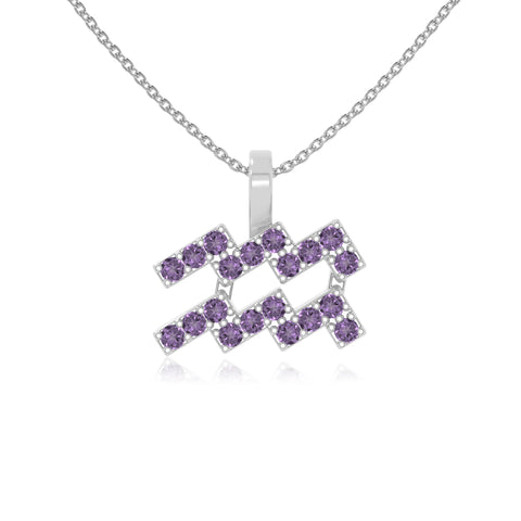natural amethyst aquarius zodiac sign necklaces in sterling silver 