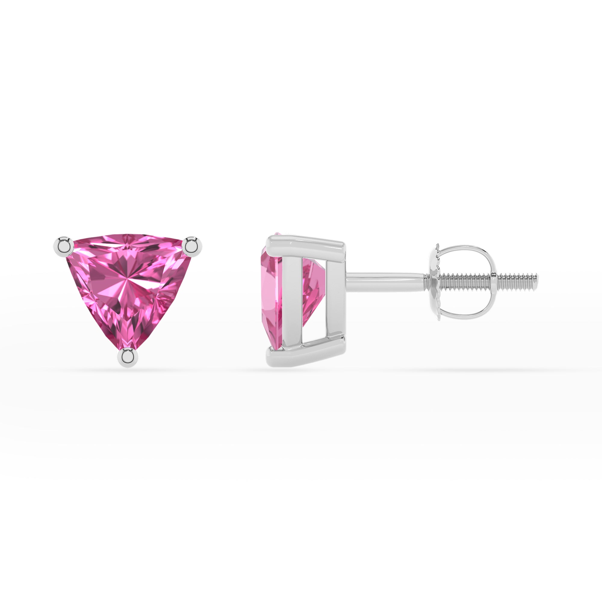 lab grown pink sapphire trillion stud earrings 