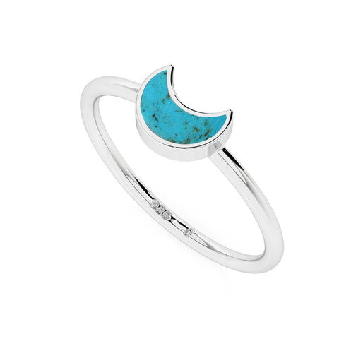 turquoise moon shape stackable bezel-set ring