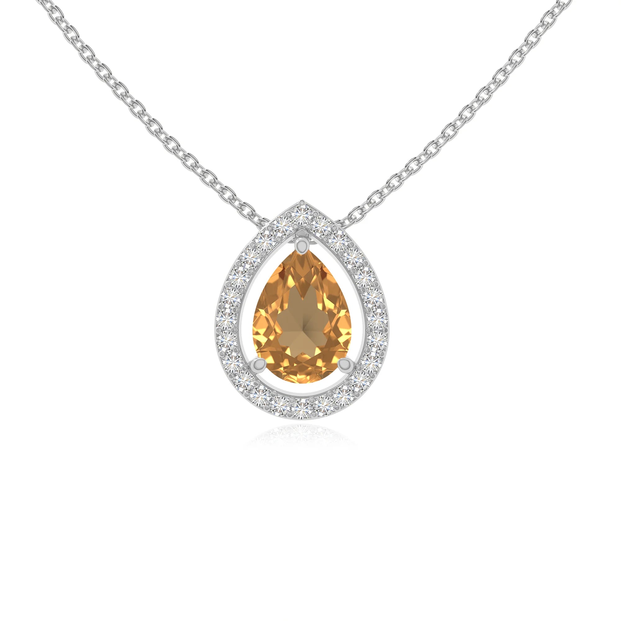 natural citrine solitaire halo necklaces in sterling silver 
