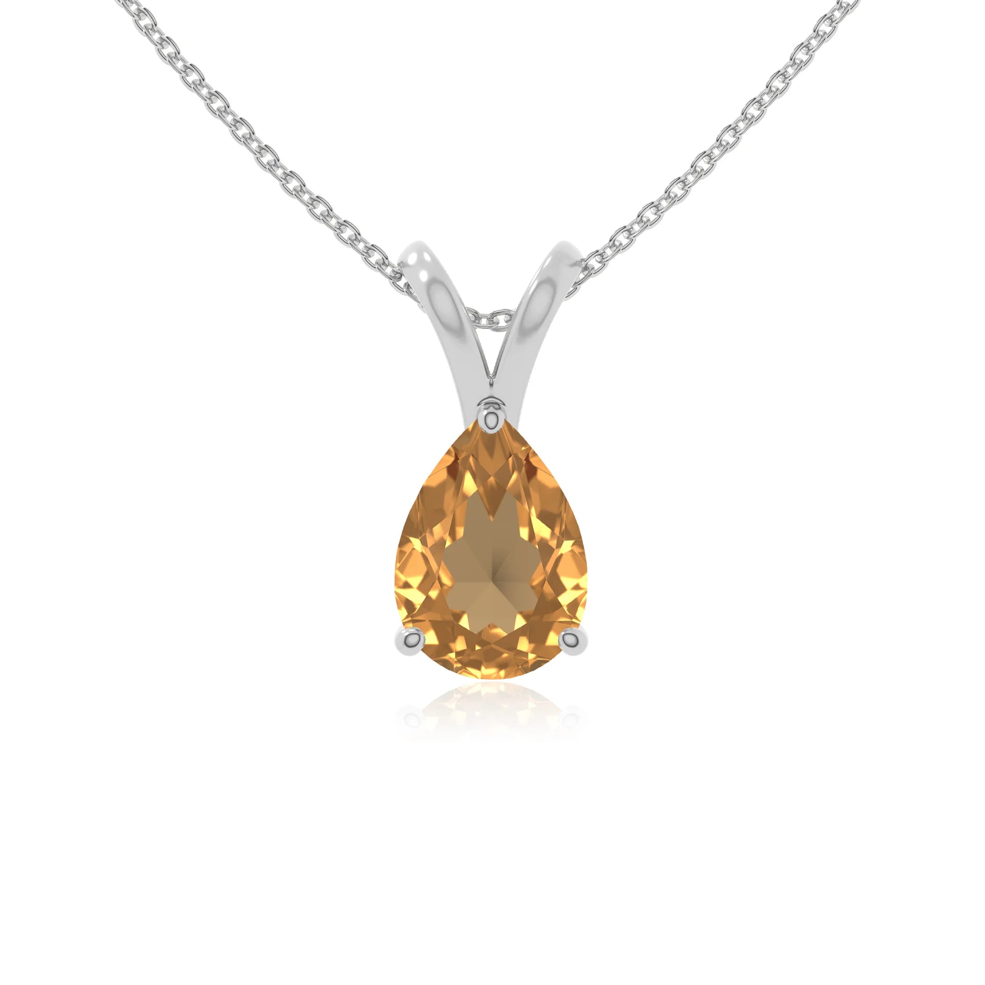 natural citrine v-bale solitaire necklaces in sterling silver 