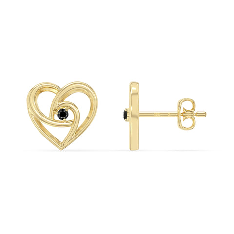natural black-onyx heart stud earrings in yellow gold vermeil 