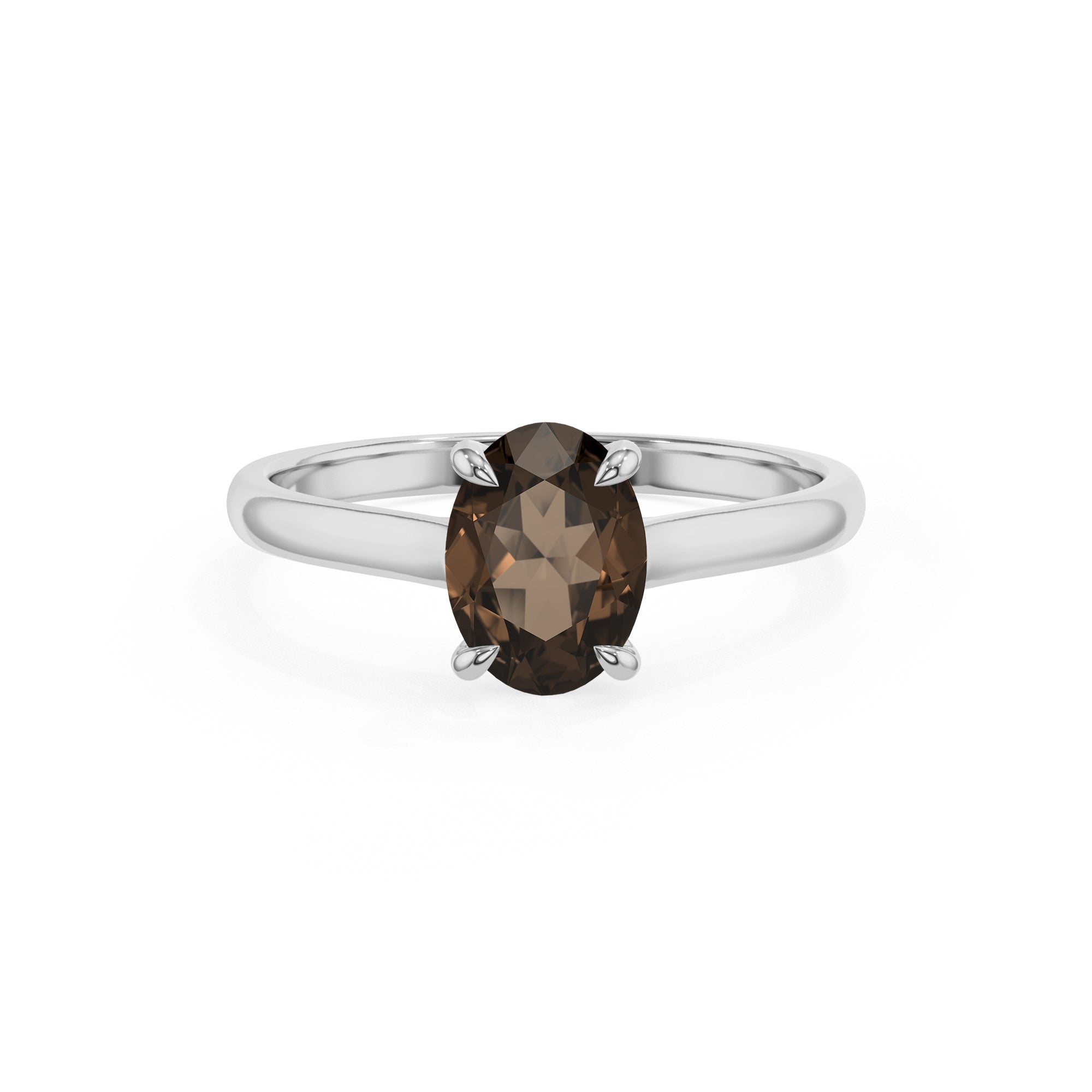 natural smoky quartz oval solitaire engagement ring