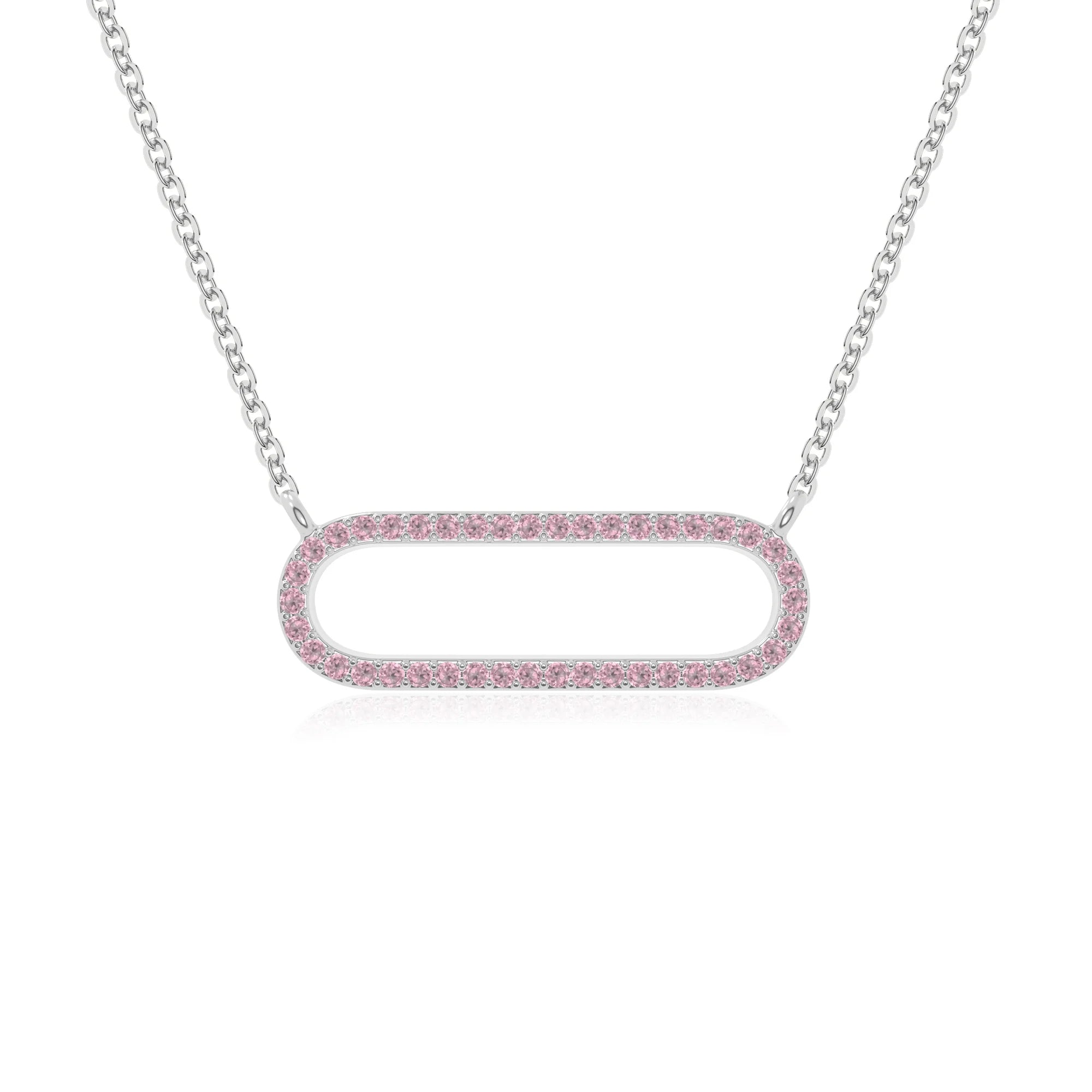 natural pink-tourmaline oval paperclip necklaces in sterling silver 