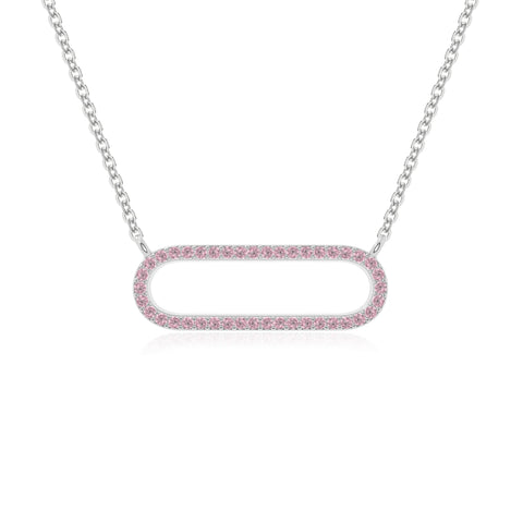 natural pink-tourmaline oval paperclip necklaces in sterling silver 