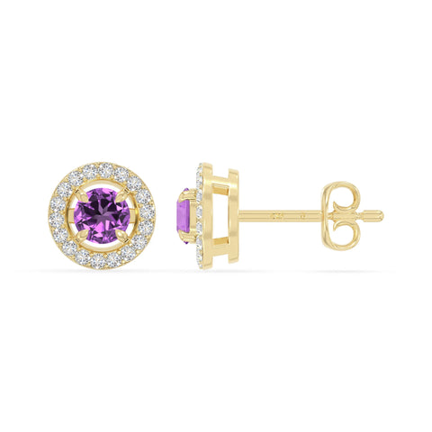 natural amethyst halo stud earrings in yellow gold vermeil 