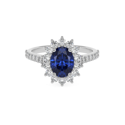 lab-grown blue-sapphire oval half eterity halo solitaire engagement ring