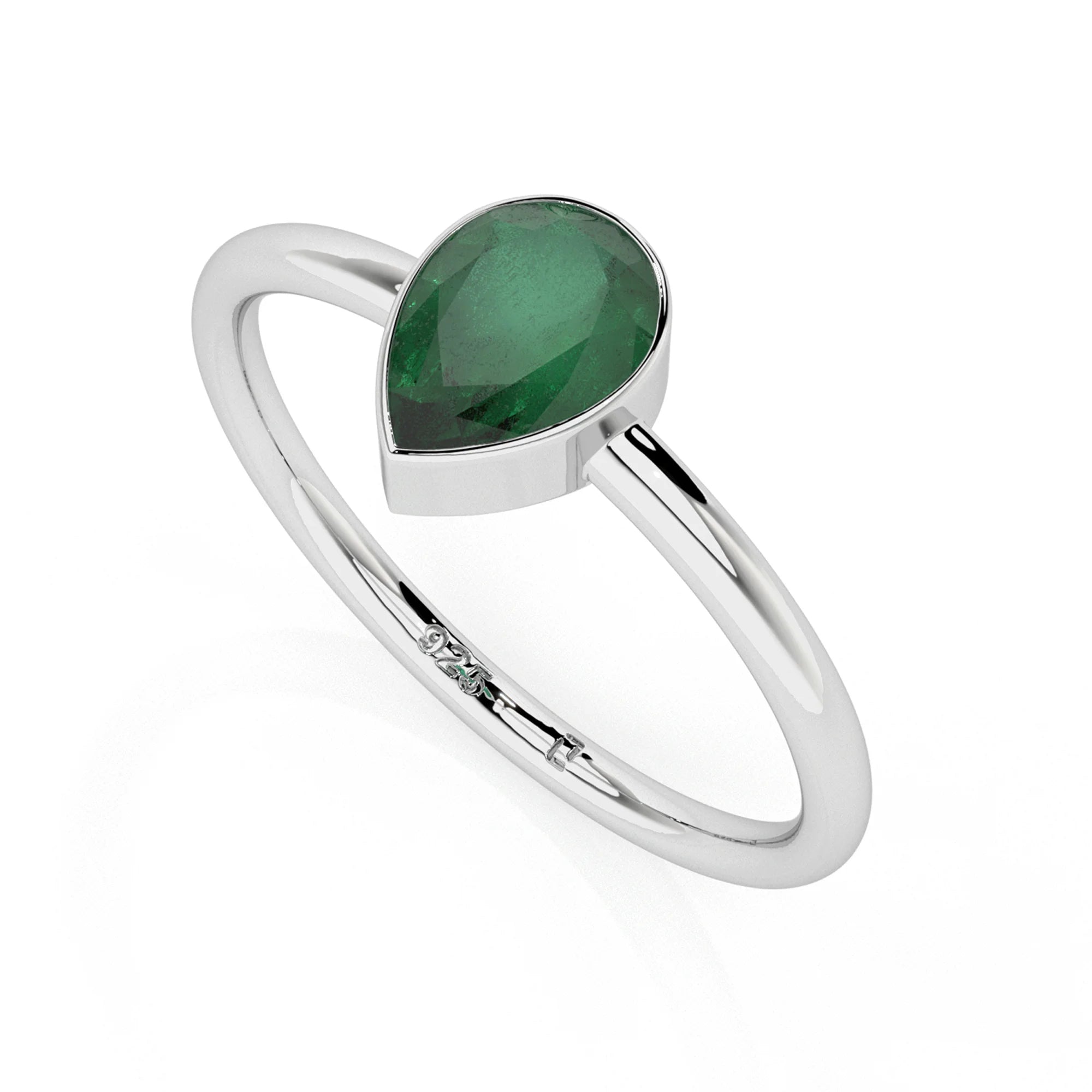 emerald pear cut stackable bezel-set ring