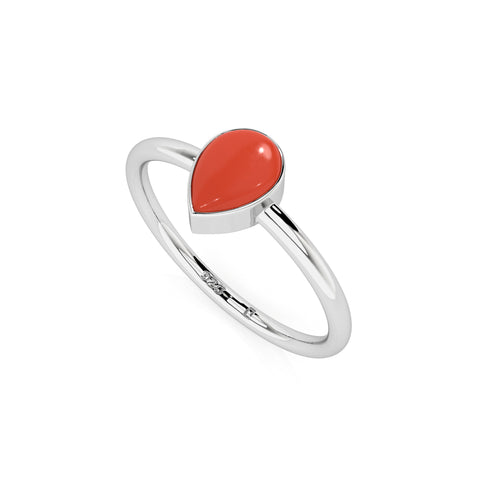 red coral pear cab stackable bezel-set ring