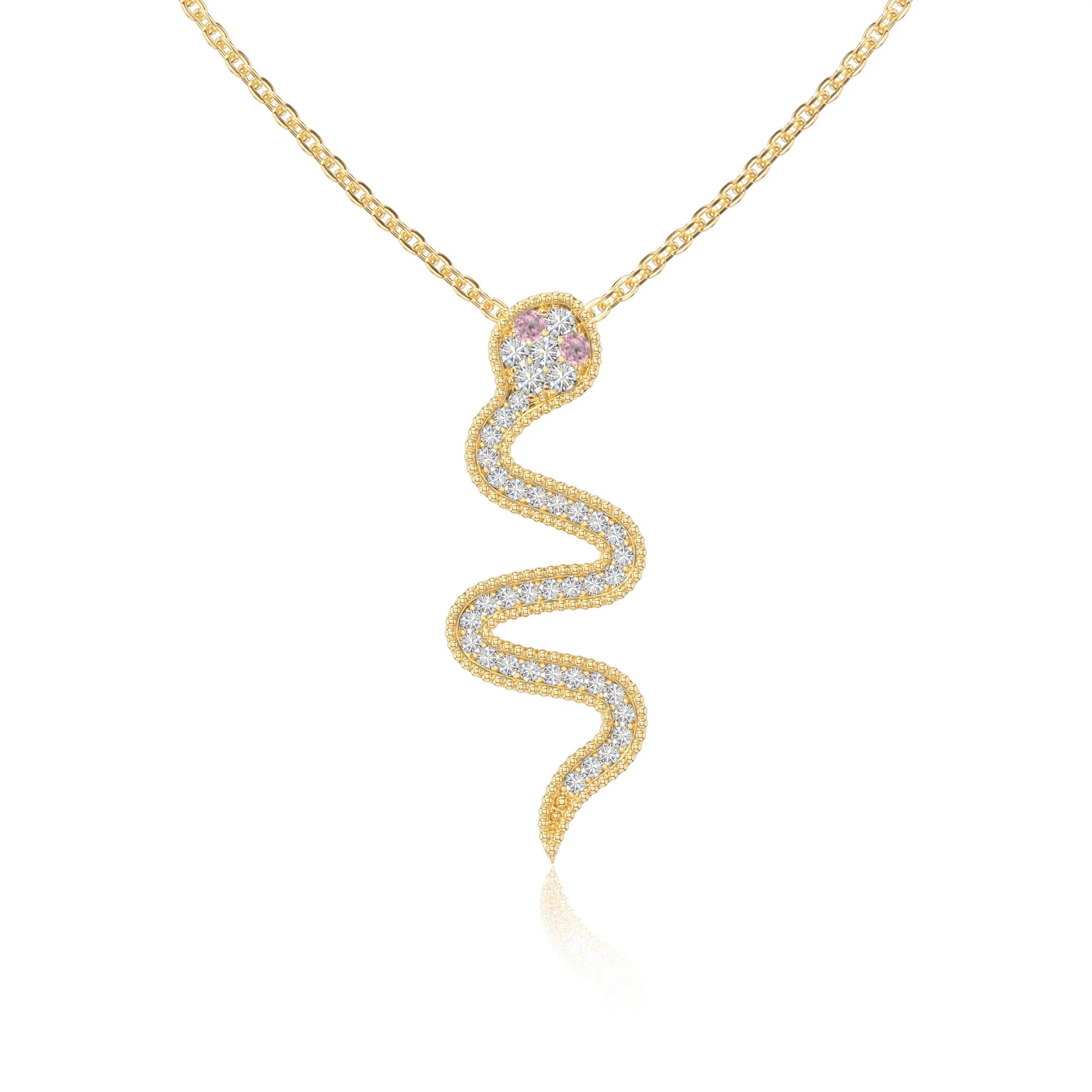 natural pink-tourmaline snake necklaces in yellow gold vermeil 