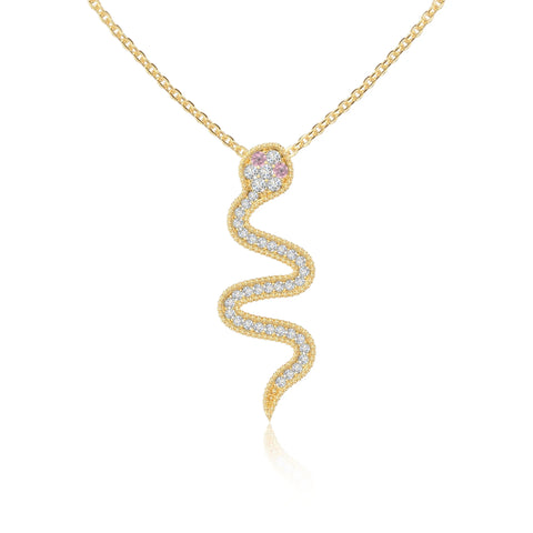 natural pink-tourmaline snake necklaces in yellow gold vermeil 
