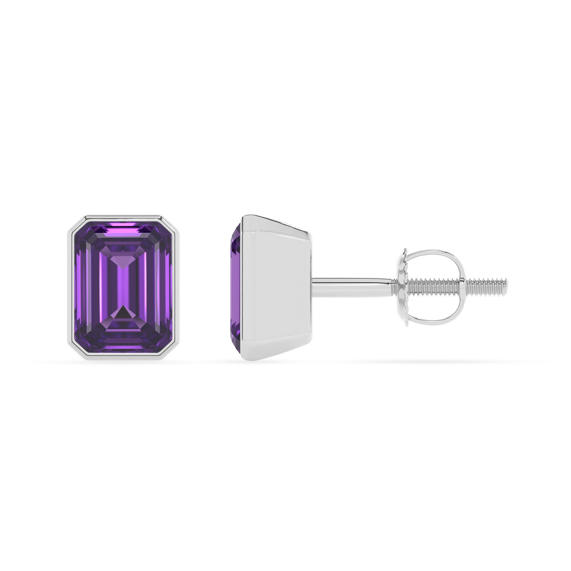 lab grown amethyst emerald cut stud earrings 