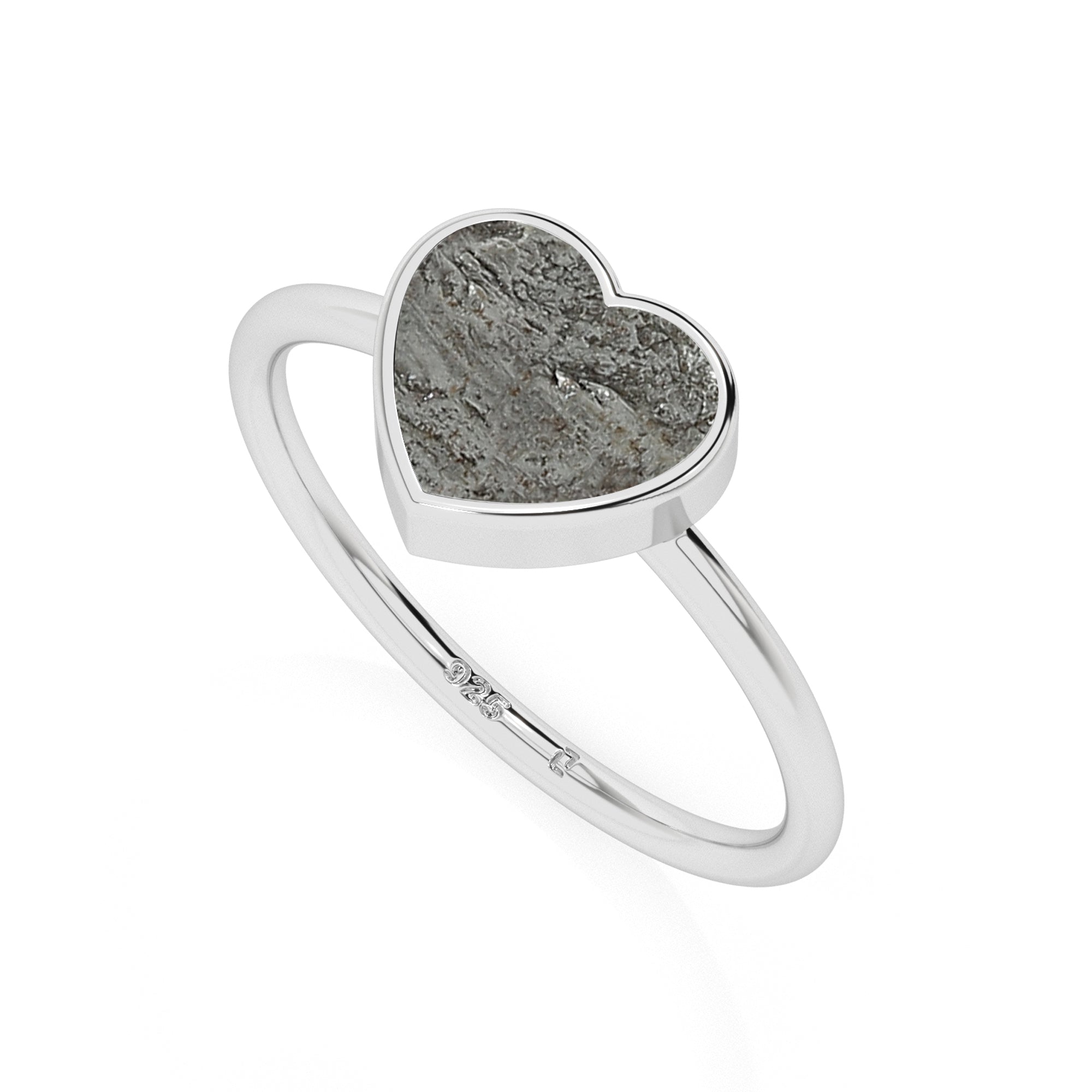 meteorite heart shape stackable bezel-set ring