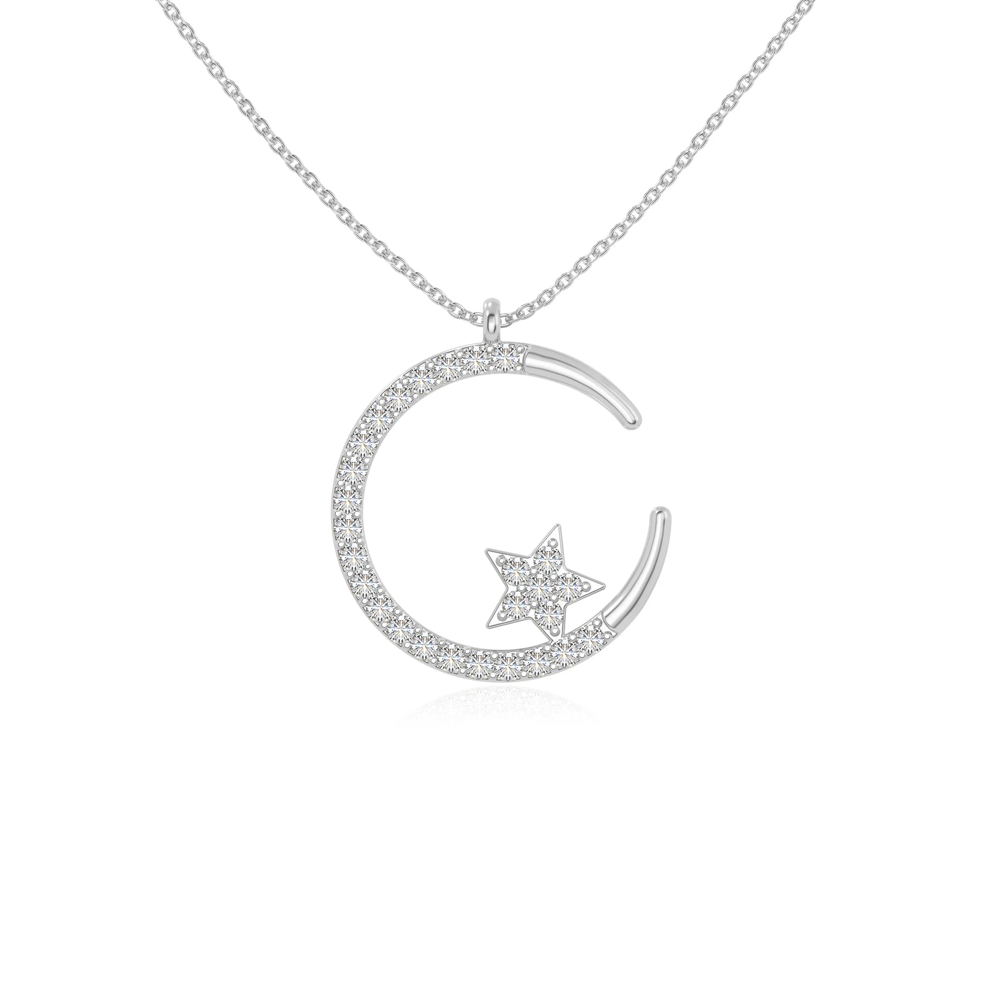 moissanite moon & star necklaces in sterling silver 
