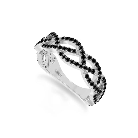 natural black onyx twisted braided wedding band rings in sterling silver 