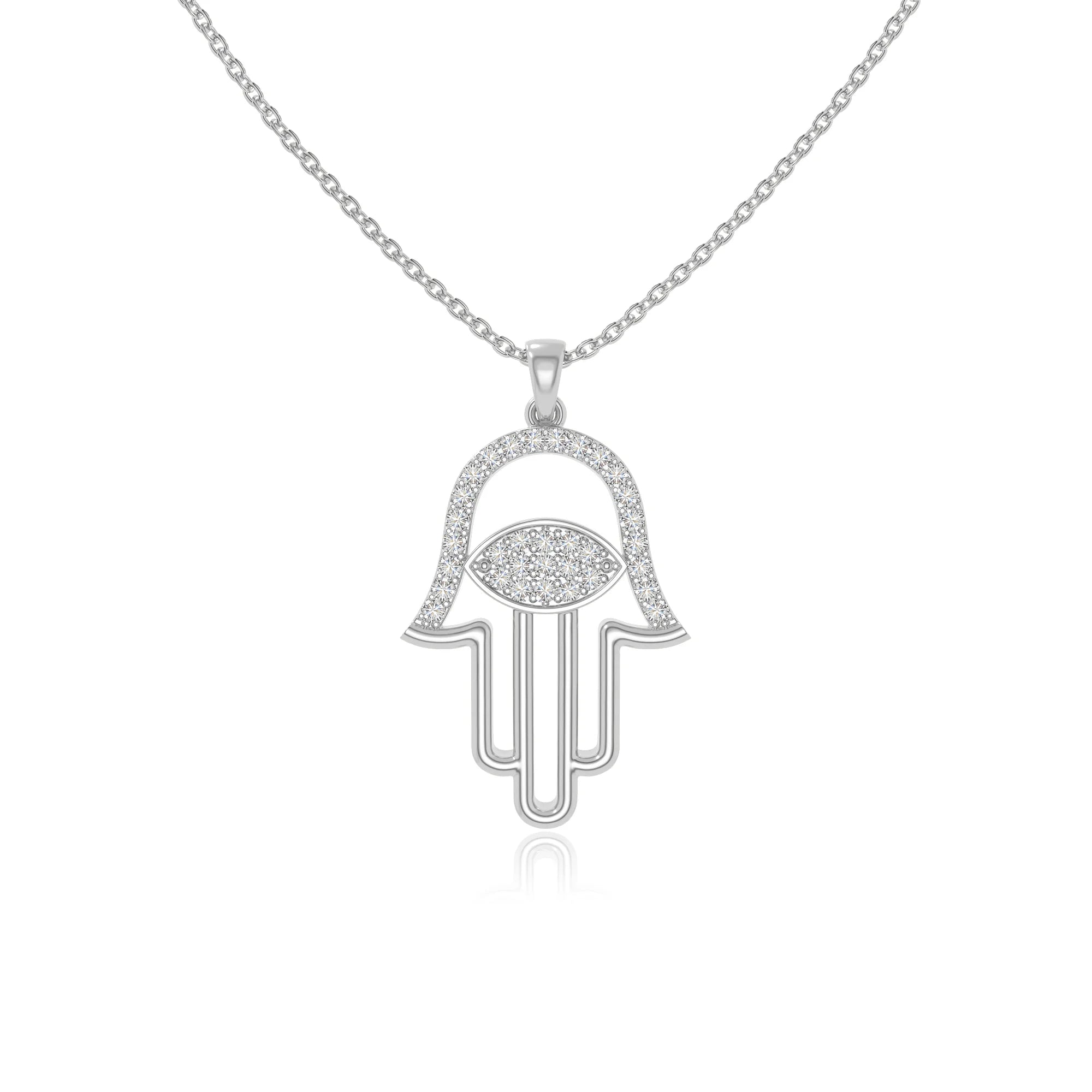 moissanite evil eye hamsa hand necklaces in sterling silver 