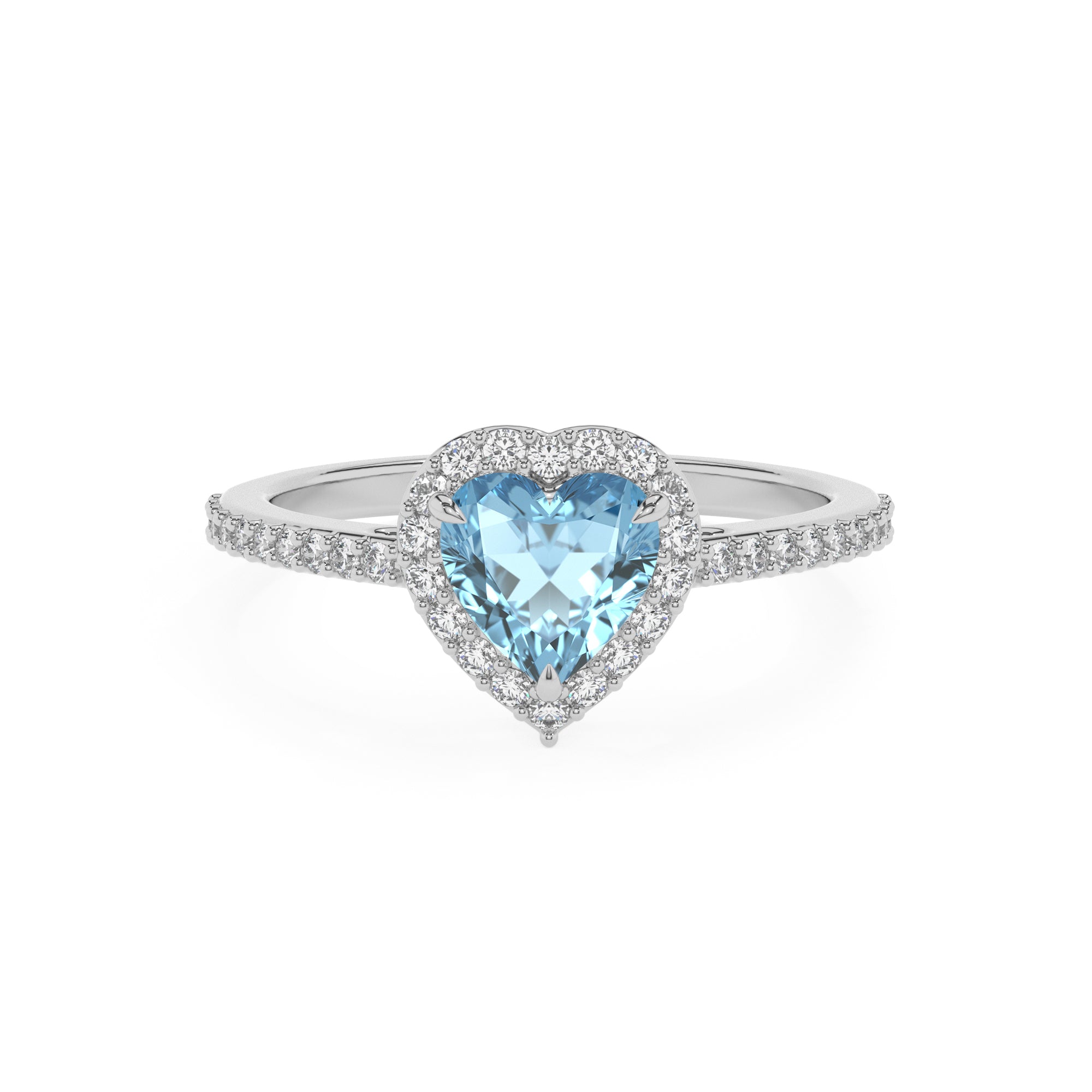 lab grown aquamarine heart half eterity halo solitaire engagement ring