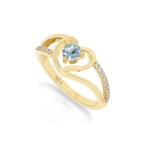 natural aquamarine heart promise rings in yellow gold vermeil