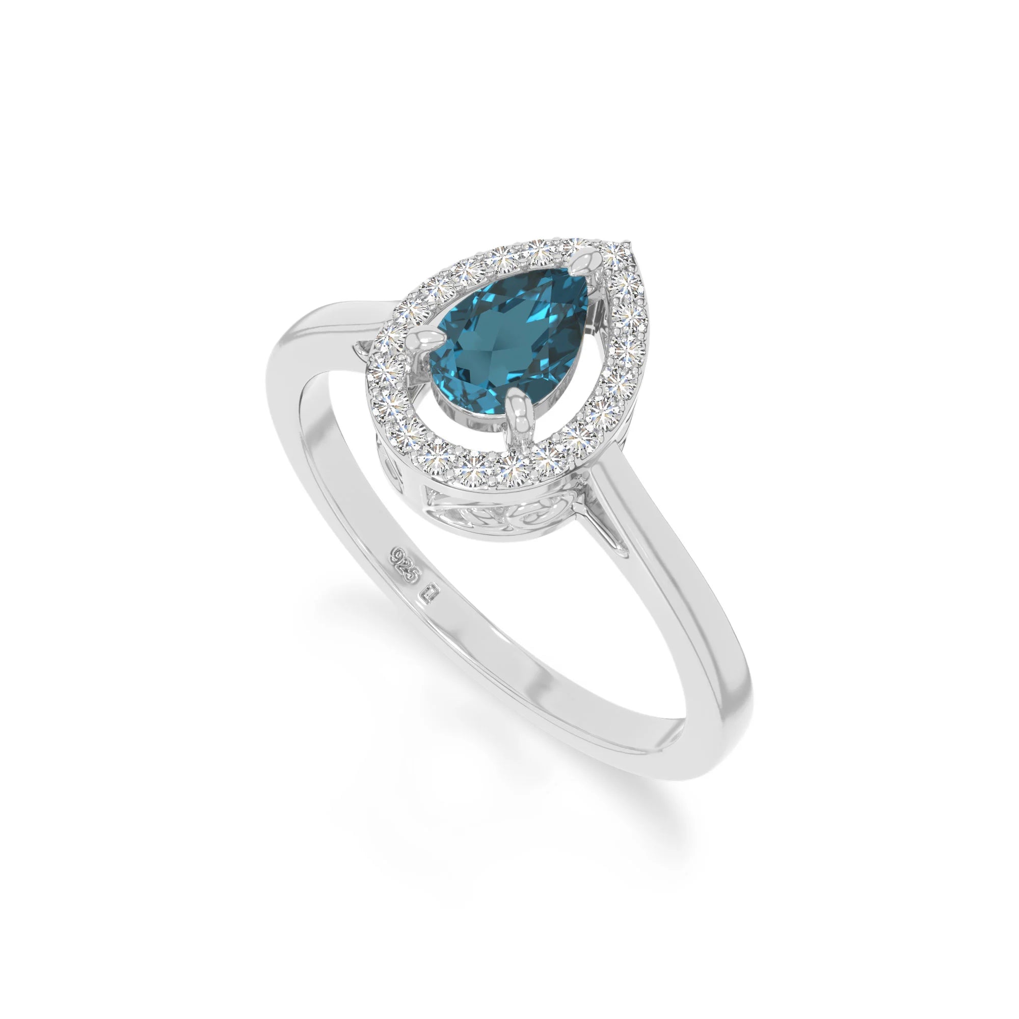 natural london blue topaz solitaire halo engagement rings in sterling silver 