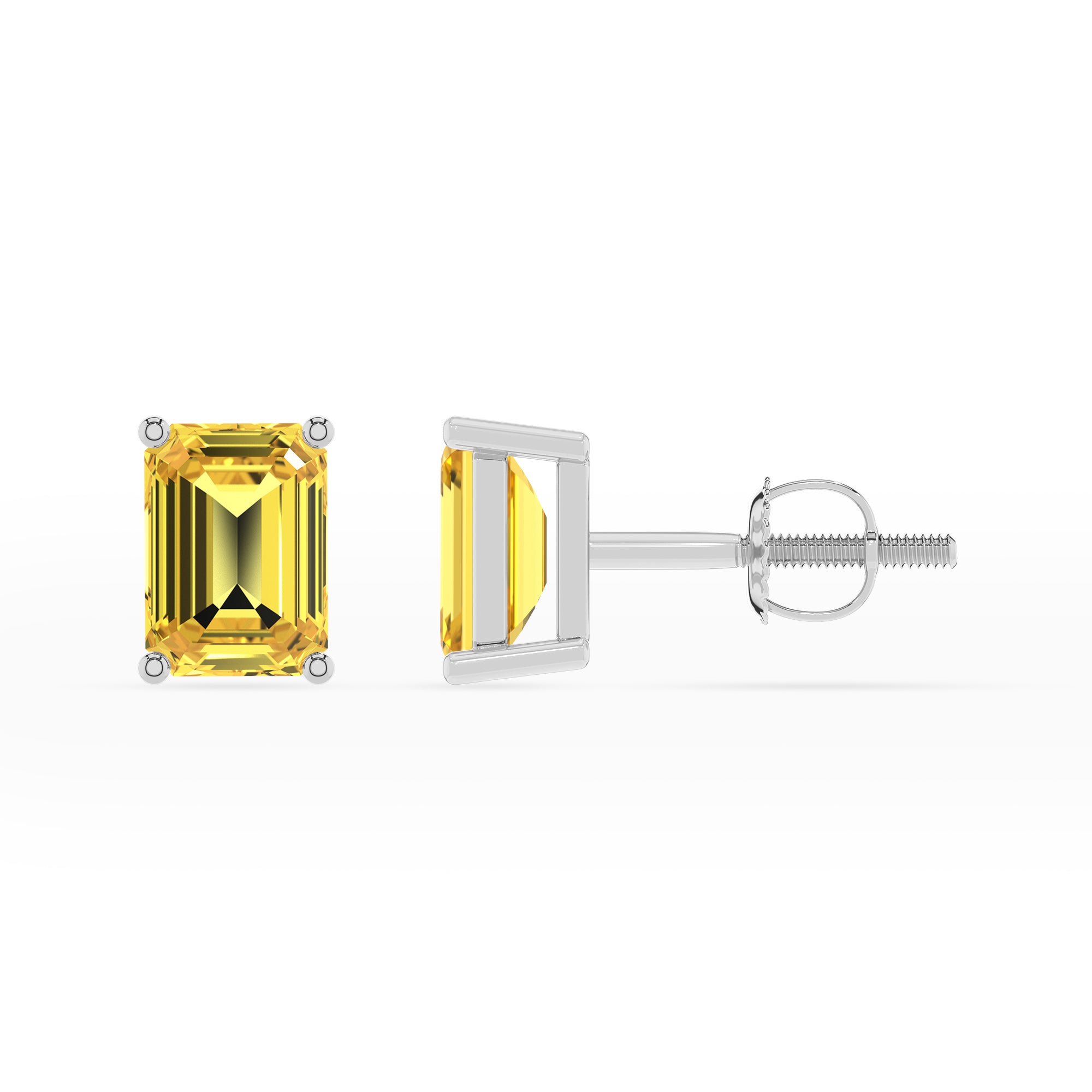 lab grown yellow sapphire emerald cut stud earrings 