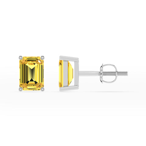 lab grown yellow sapphire emerald cut stud earrings 