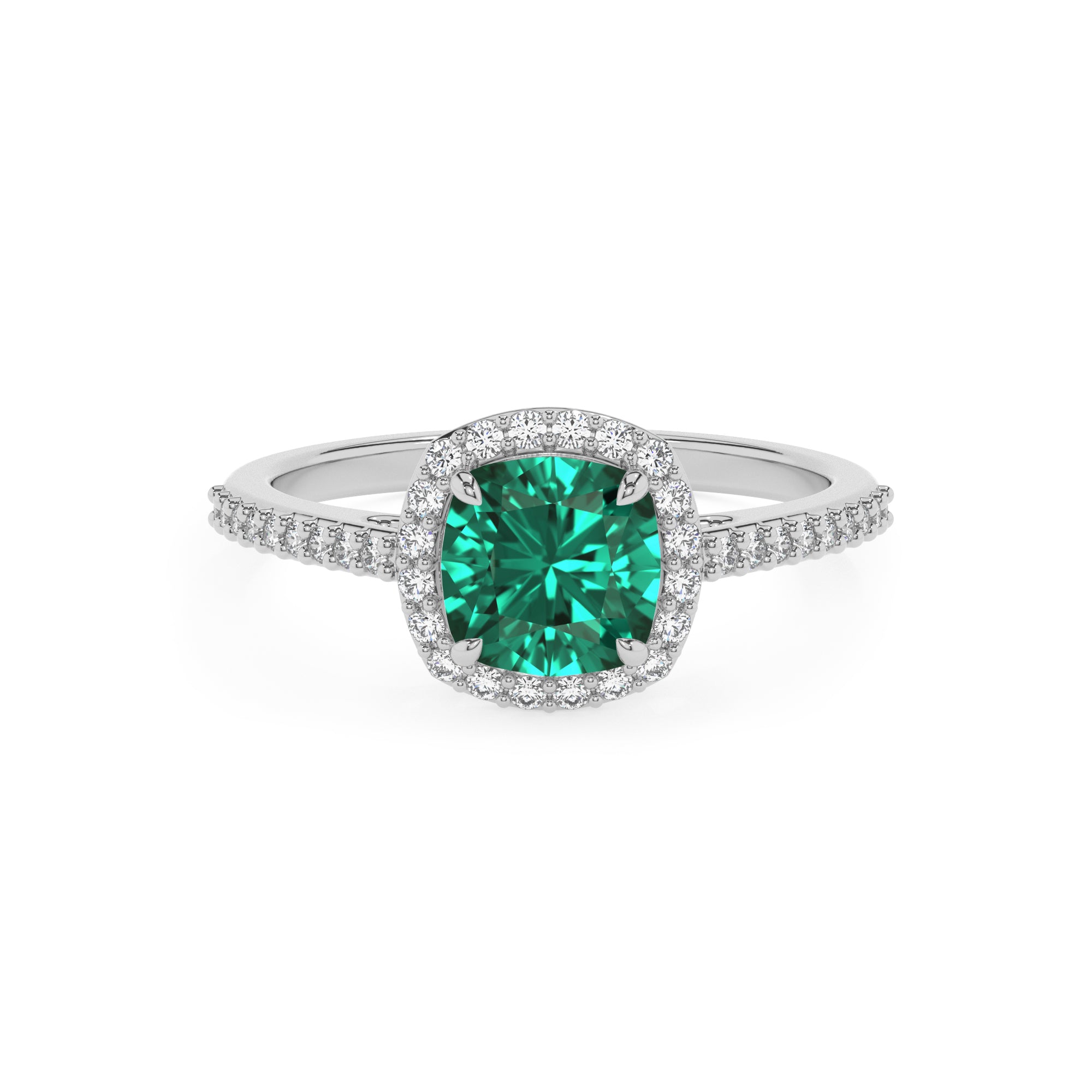 lab-grown emerald cushion half eterity halo solitaire engagement ring