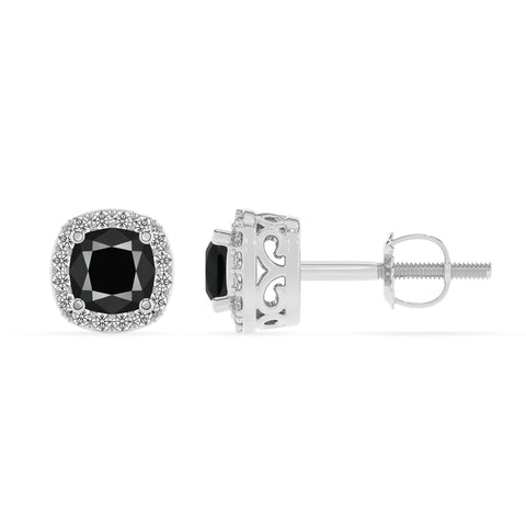 natural black onyx cushion stud earrings with moissanite 