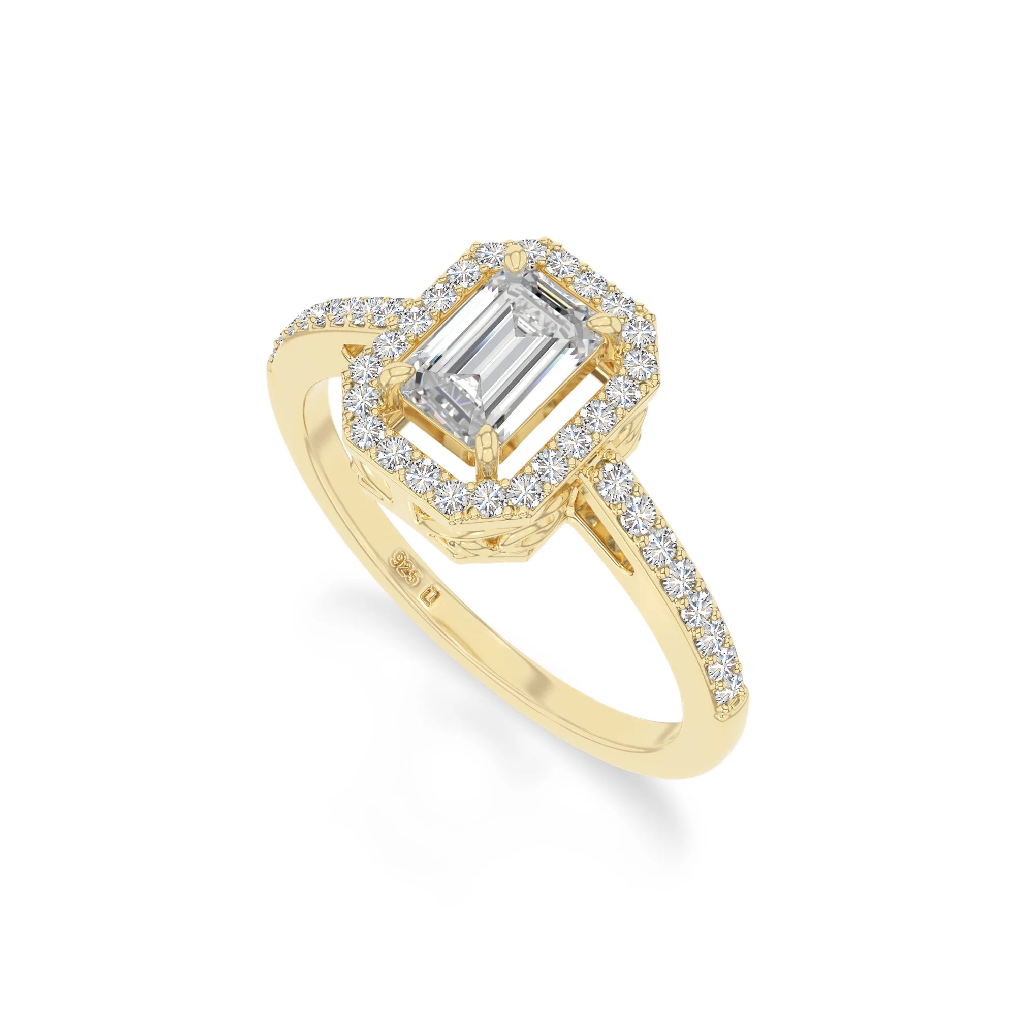 natural moissanite solitaire halo engagement rings in yellow gold vermeil