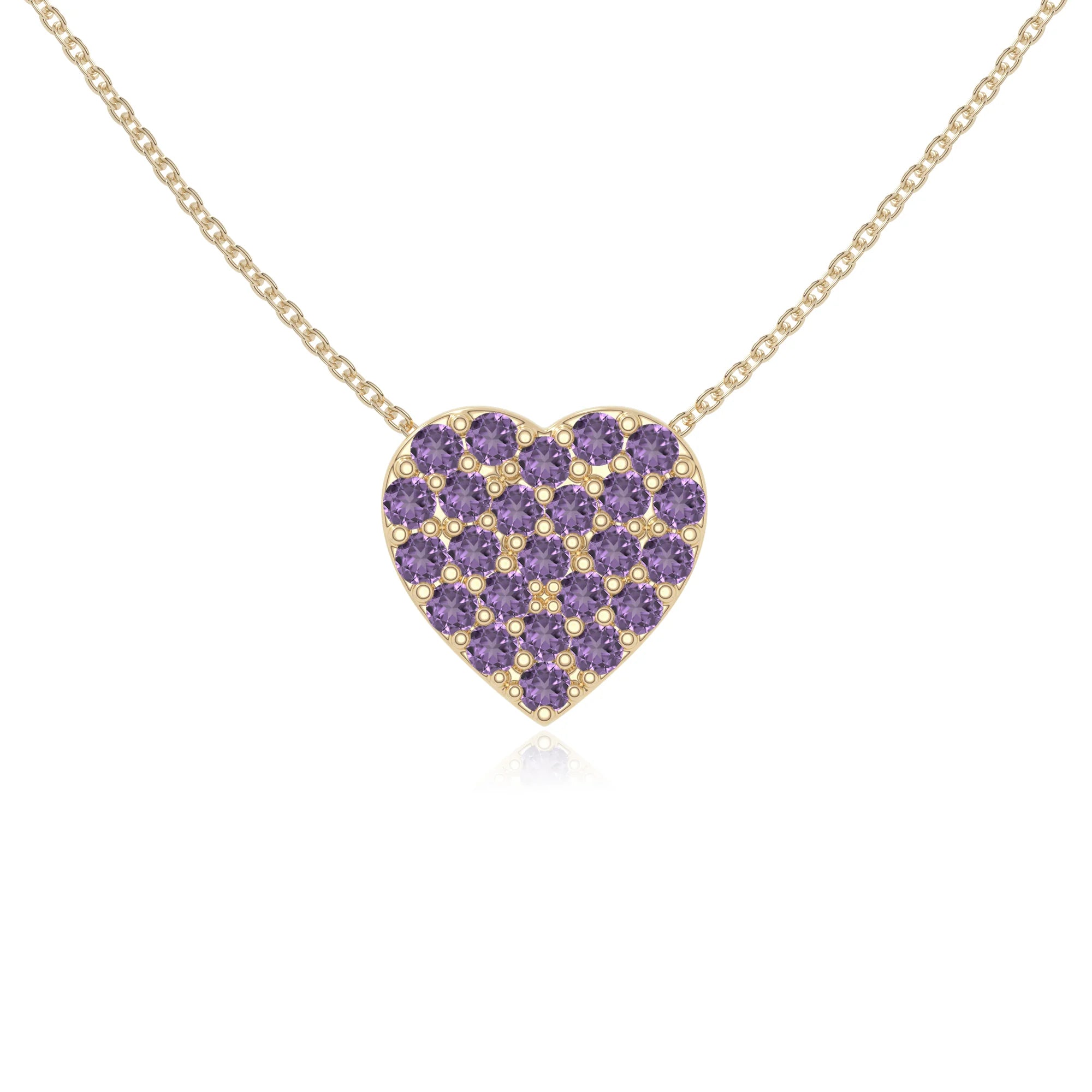 natural amethyst studded heart necklaces in yellow gold vermeil 