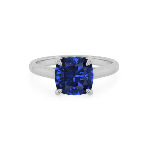 lab grown blue sapphire cushion solitaire engagement ring