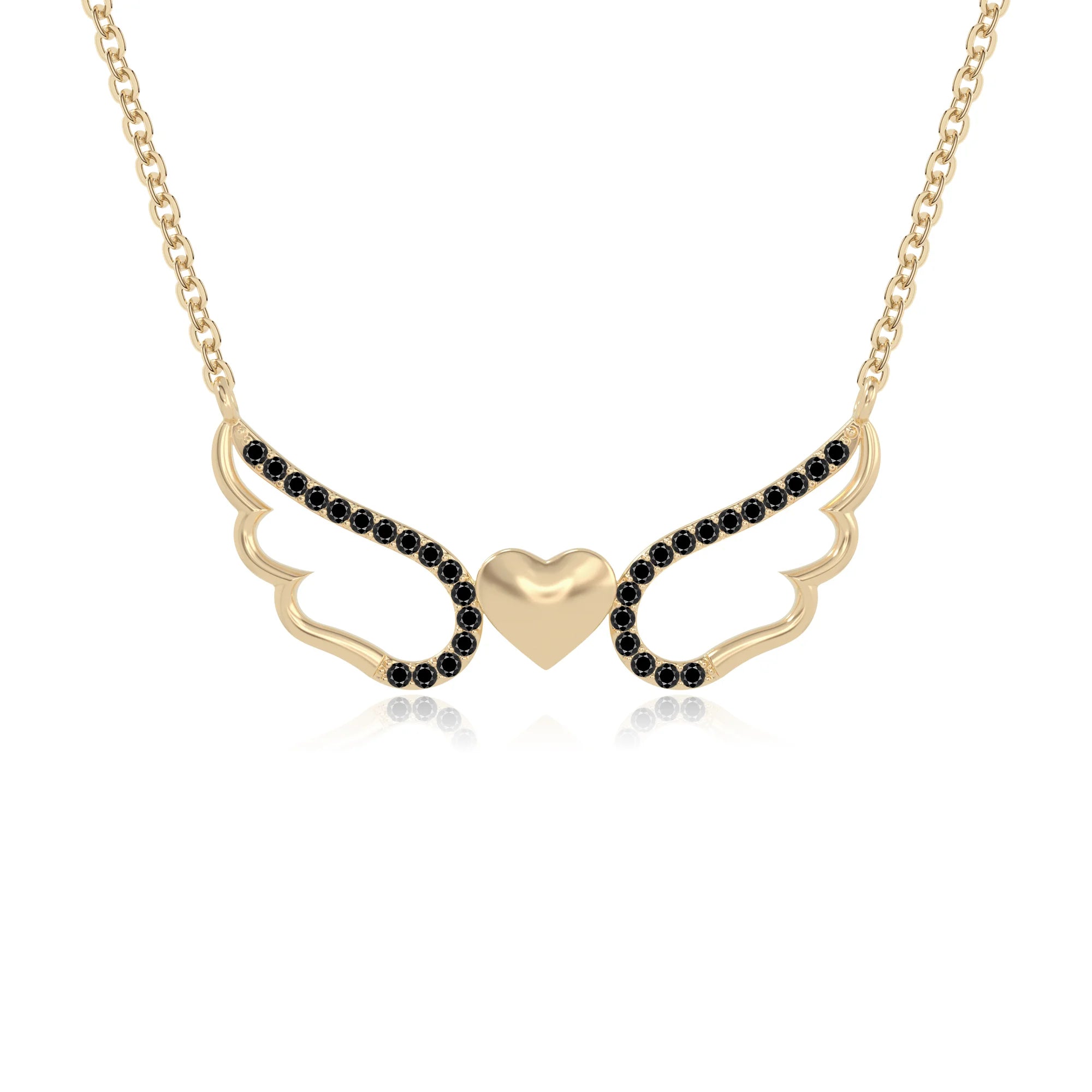 natural black-onyx angel wings heart necklaces in yellow gold vermeil 