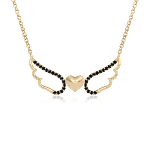 natural black-onyx angel wings heart necklaces in yellow gold vermeil 