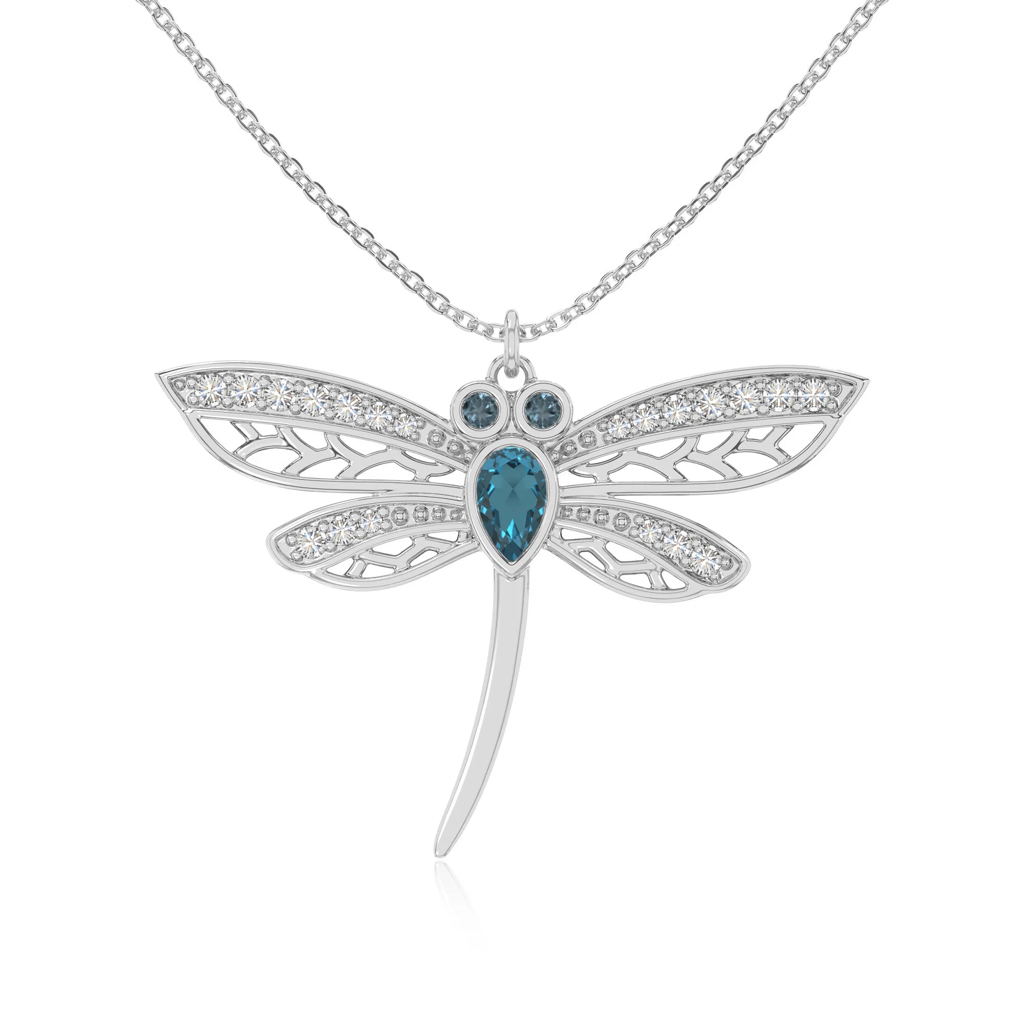 natural london-blue-topaz dragonfly necklaces in sterling silver 