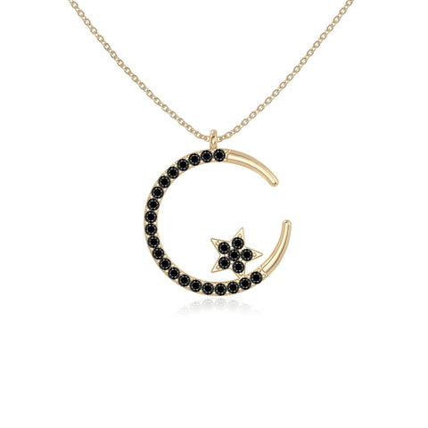natural black-onyx moon & star necklaces in yellow gold vermeil 