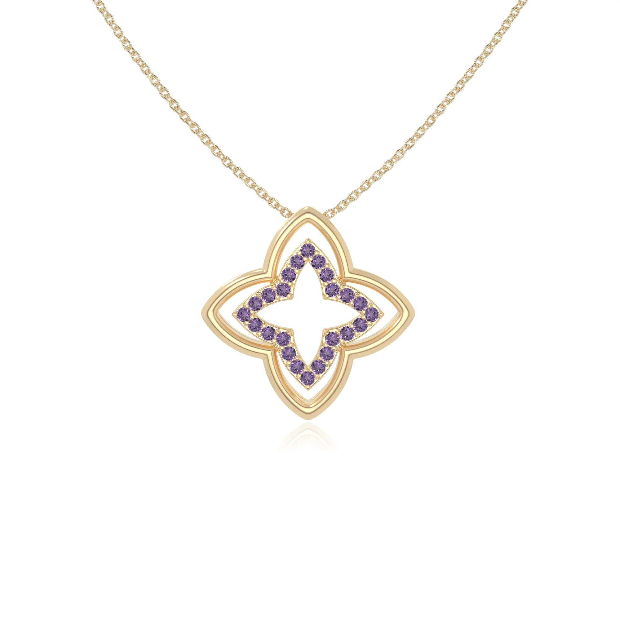 natural amethyst 4 petal flower necklaces in yellow gold vermeil 