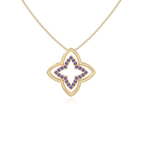 natural amethyst 4 petal flower necklaces in yellow gold vermeil 