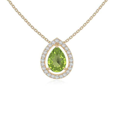 peridot solitaire halo necklaces in yellow gold vermeil 
