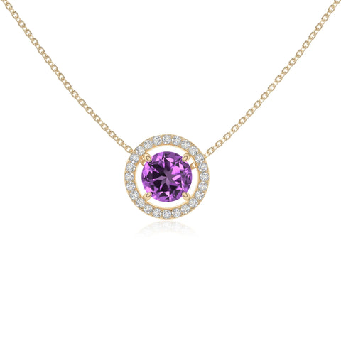 natural amethyst solitaire halo necklaces in yellow gold vermeil 