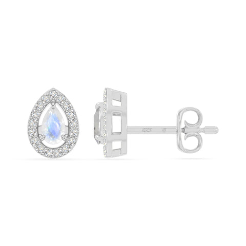 natural rainbow-moonstone halo stud earrings in sterling silver 