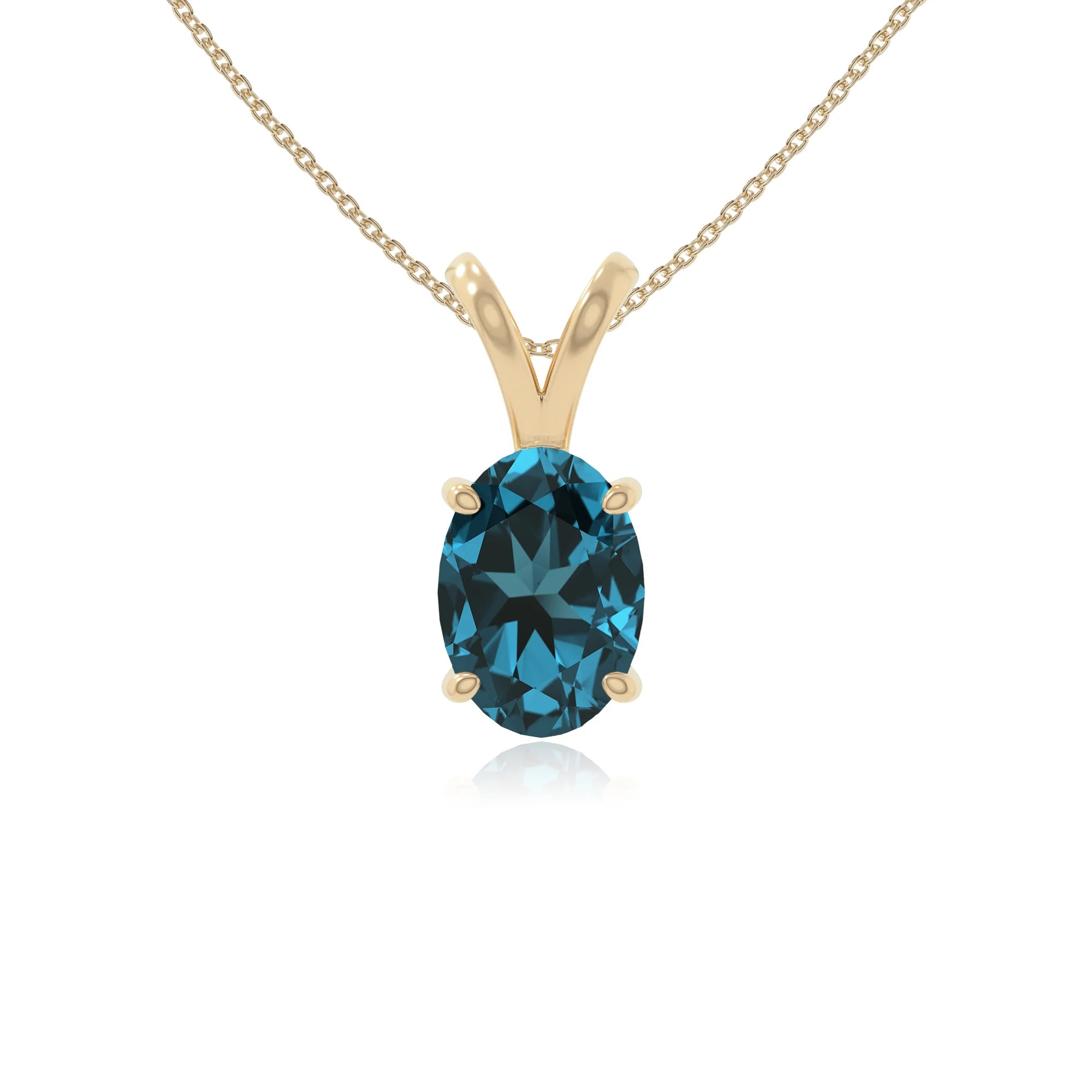 natural london-blue-topaz v-bale solitaire necklaces in yellow gold vermeil 