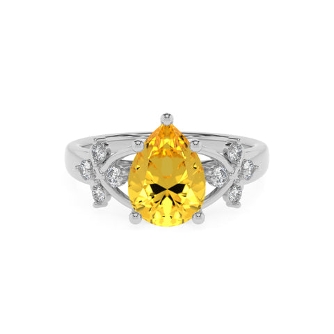 lab-grown yellow-sapphire pear criss cross solitaire engagement ring